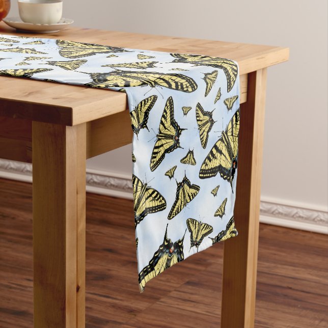 Yellow Swallowtail Butterflies Blue Sky Long Table Runner (In Situ)