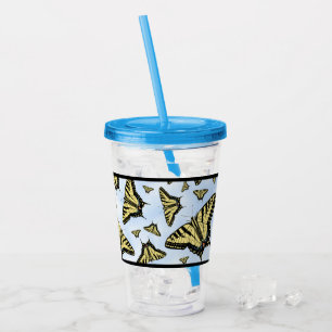 Yellow Swallowtail Butterflies on Blue Sky Acrylic Tumbler