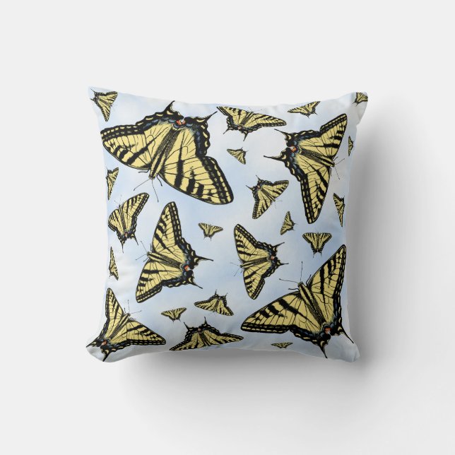 Yellow Swallowtail Butterflies on Cloudy Blue Sky Throw Pillow (Front)