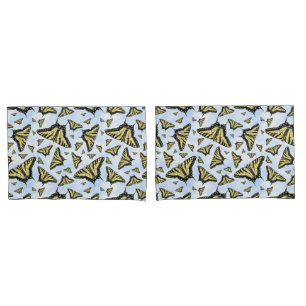 Yellow Swallowtail Butterflies Pattern on Blue Sky Pillowcase