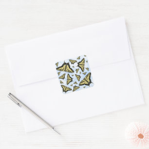 Yellow Swallowtail Butterflies Pattern on Blue Sky Square Sticker