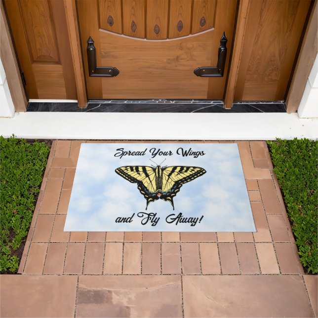 Yellow Swallowtail Butterfly Blue Sky Personalized Doormat (Outdoor)
