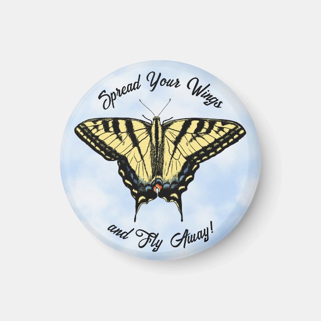 Yellow Swallowtail Butterfly Blue Sky Personalized Magnet (Front)