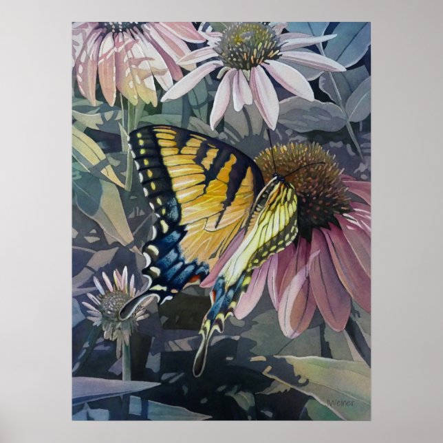 Yellow Swallowtail Butterfly Coneflower Art 18x24 Poster (Front)