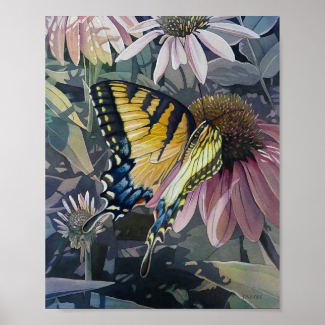 Yellow Swallowtail Butterfly Coneflower Art 8x10 Poster (Front)