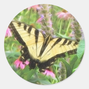 Yellow Swallowtail Butterfly in Summer Garden Classic Round Sticker