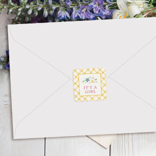Yellow Sweet Floral Baby Girl Envelope Seal Label