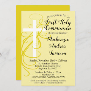Yellow Swirl First Holy Communion Invitation