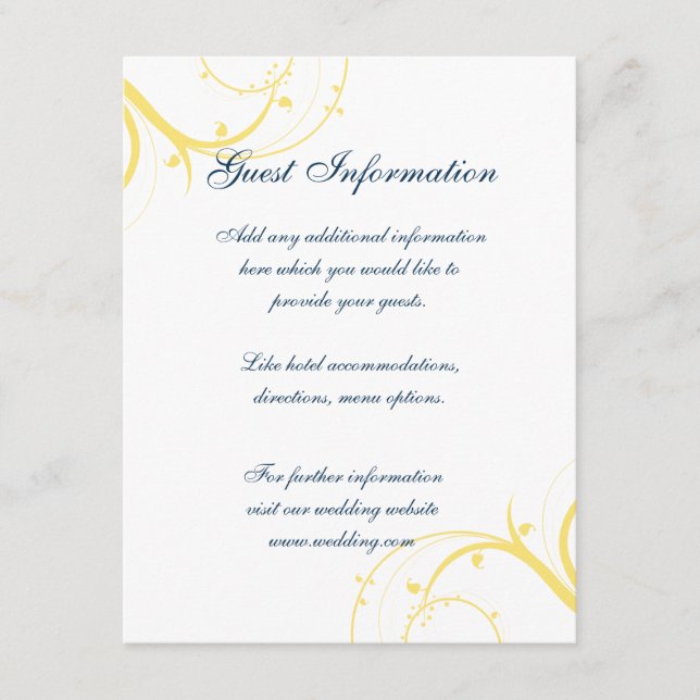 Yellow Swirls Wedding Information Card (Front)