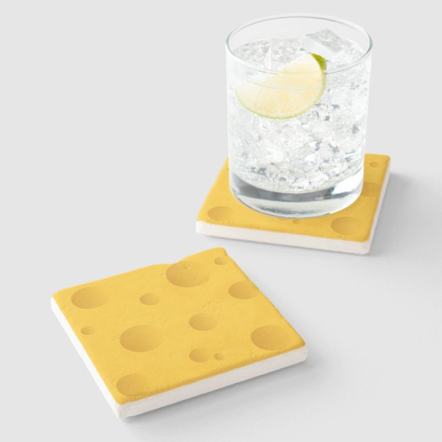 Yellow swiss cheese with holes limestone coasters (Side)