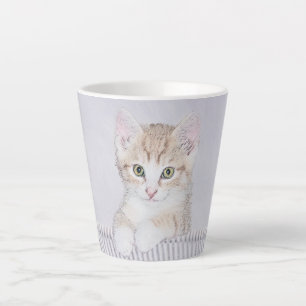 Yellow Tabby Kitten Painting - Original Cat Art Latte Mug