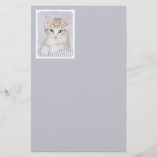 Yellow Tabby Kitten Painting - Original Cat Art Stationery