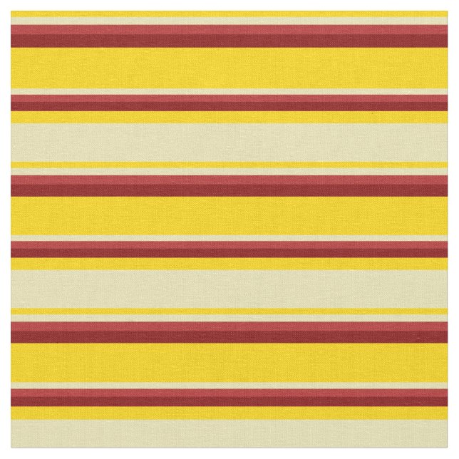 Yellow, Tan, Red & Maroon Coloured Stripes Fabric (Close Up)