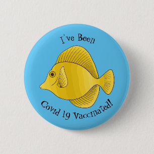 Yellow tang fish cartoon illustration 2 inch round button