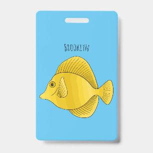 Yellow tang fish cartoon illustration badge