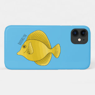 Yellow tang fish cartoon illustration iPhone 11 case