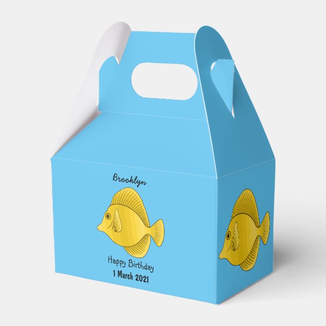 Yellow tang fish cartoon illustration  favor box (Front Side)