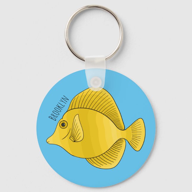 Yellow tang fish cartoon illustration  keychain (Front)