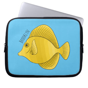 Yellow tang fish cartoon illustration laptop sleeve