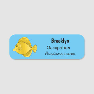 Yellow tang fish cartoon illustration  name tag