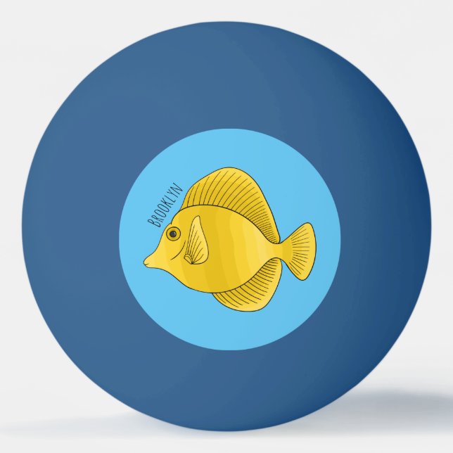 Yellow tang fish cartoon illustration ping pong ball (Front)