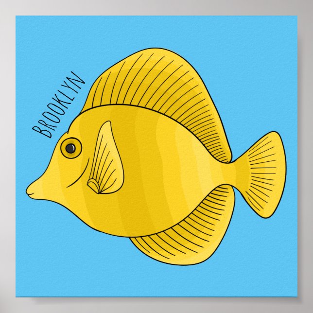 Yellow tang fish cartoon illustration poster (Front)