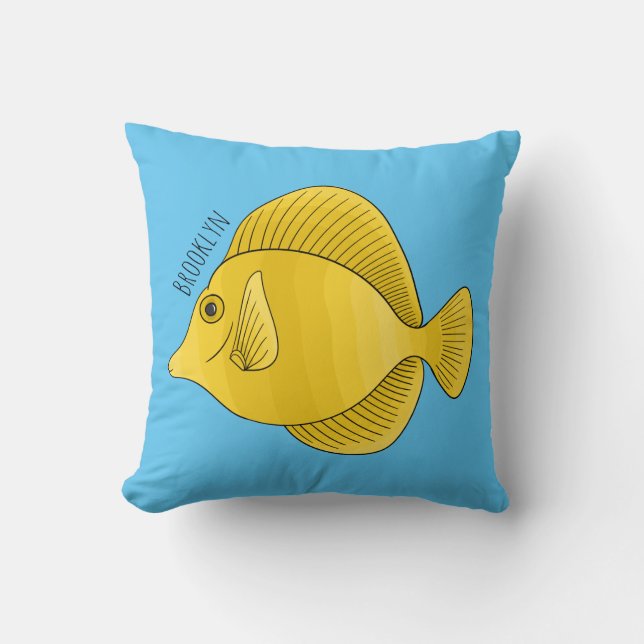 Yellow tang fish cartoon illustration  throw pillow (Front)