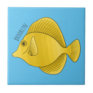Yellow tang fish cartoon illustration tile