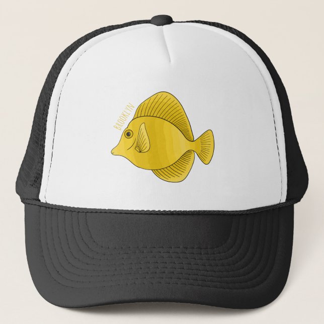Yellow tang fish cartoon illustration trucker hat (Front)