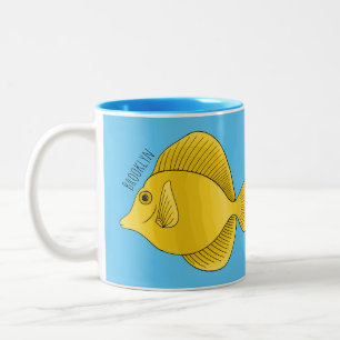 Yellow tang fish cartoon illustration Two-Tone coffee mug