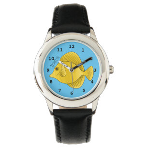 Yellow tang fish cartoon illustration  watch