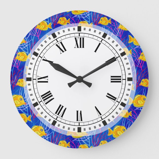 Yellow Tang Tropical Fish Colorful Aquarium Large Clock (Front)