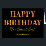 Yellow Tartan on Black Birthday for Special Son<br><div class="desc">A chic Birthday Card for a Son,  with Happy Birthday in red and yellow tartan lettering on a black background. This digital design is part of the Posh & Painterly 'Rangoli Collection'.</div>