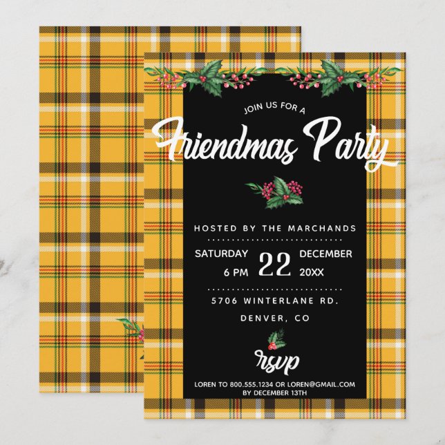 Yellow Tartan Plaid  Friendsmas Party Invite (Front/Back)