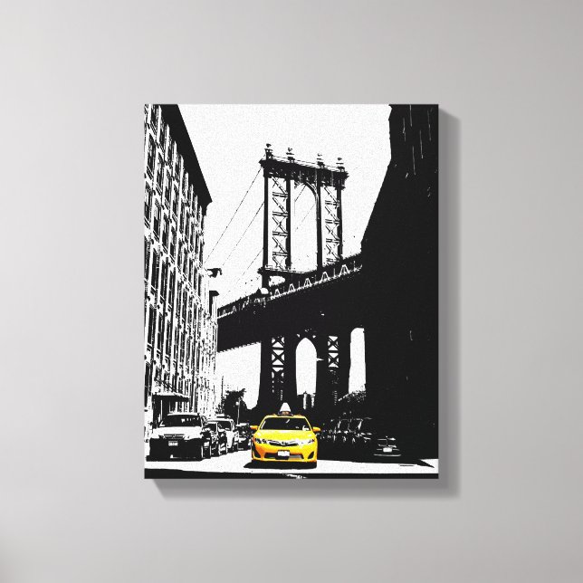 Yellow Taxi Brooklyn Bridge Nyc New York City Art Canvas Print (Front)