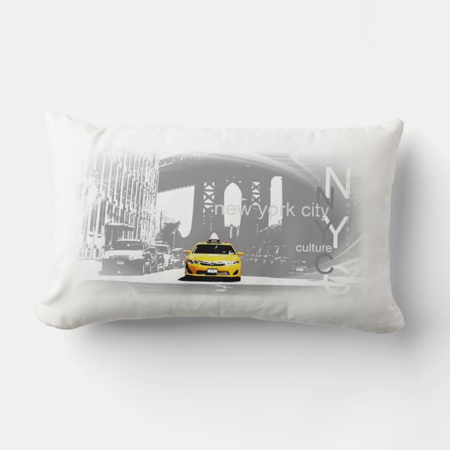 Yellow Taxi Brooklyn Bridge Pop Art Picture Lumbar Pillow (Front)