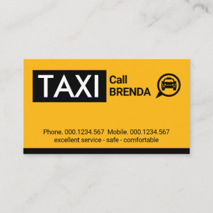Yellow Taxi Cab Car Black Tab Business Card