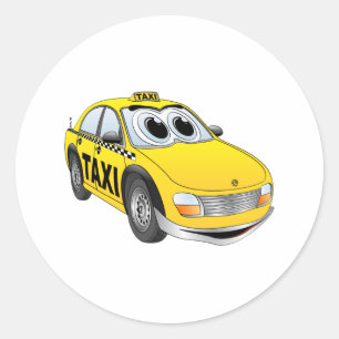 Yellow Taxi Cab Cartoon Classic Round Sticker