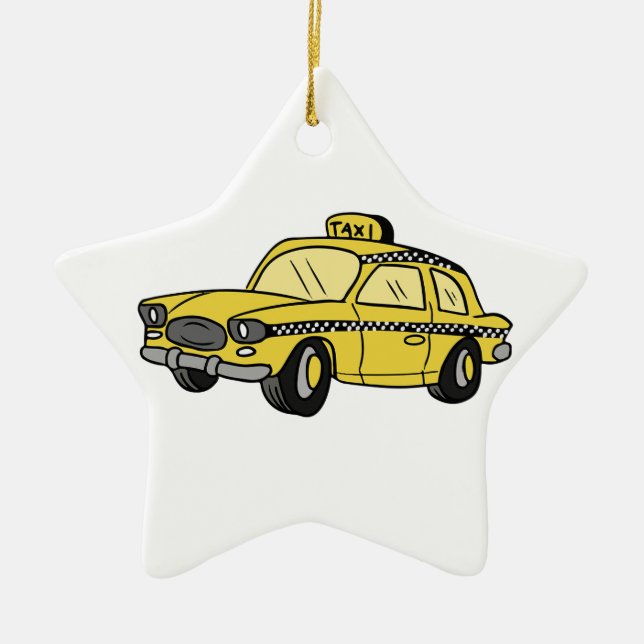 Yellow Taxi Cab Ceramic Ornament (Front)