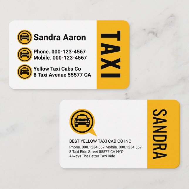 Yellow Taxi Cab Icon Layers Driving Business Card (Front/Back)