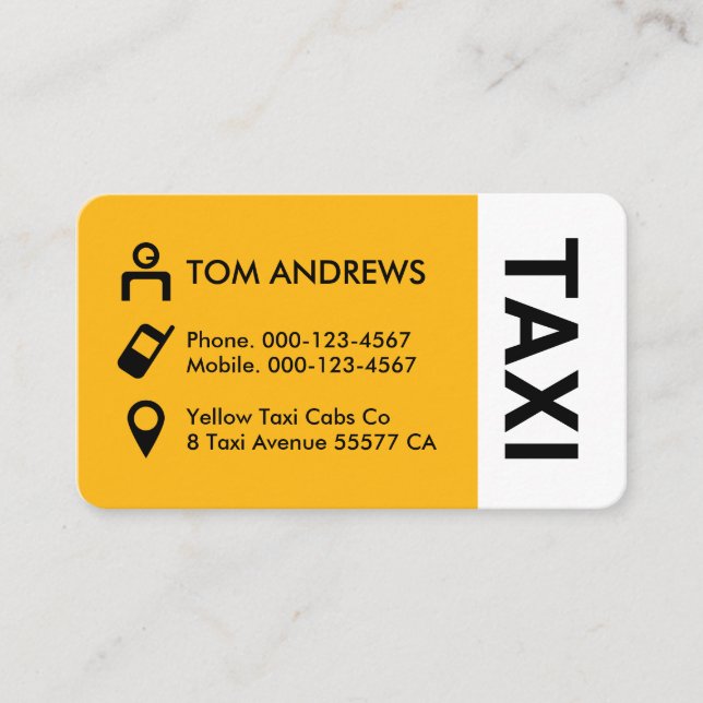 Yellow Taxi Cab Icons Driver Business Card (Front)