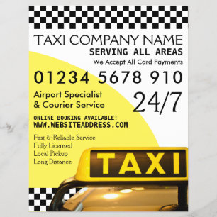 Yellow Taxi Cab Sign with Price List Advertising Flyer