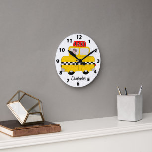 Yellow Taxi Design Personalised Round Clock