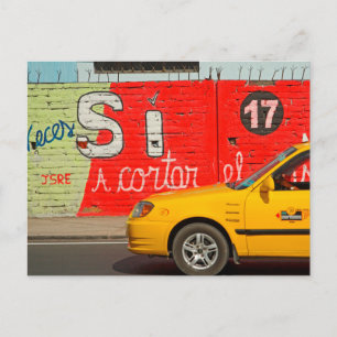 Yellow taxi & graffiti, Ecuador Postcard