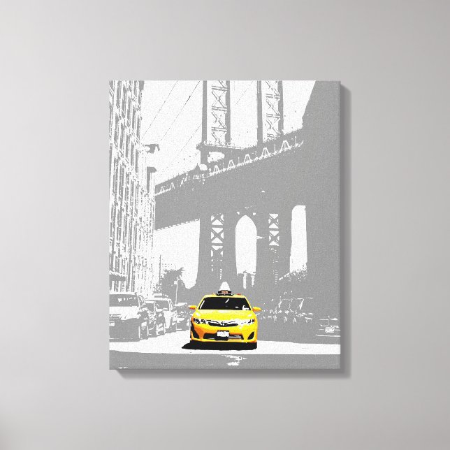 Yellow Taxi Nyc New York City Brooklyn Bridge Canvas Print (Front)
