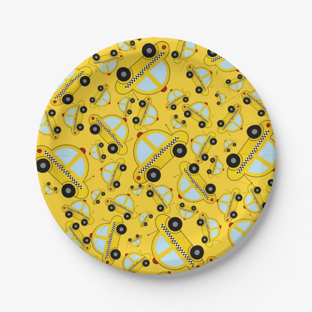 Yellow taxi pattern paper plate (Front)