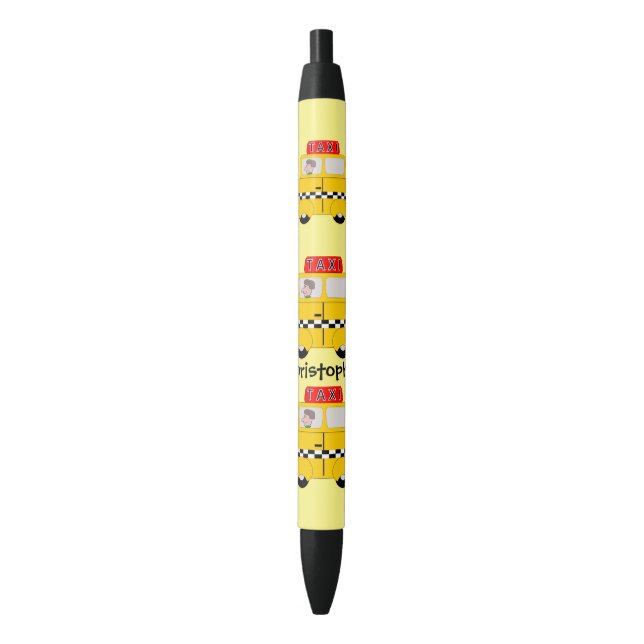 Yellow Taxi Personalised Black Ink Pen (Front Vertical)