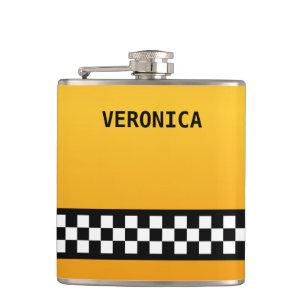 Yellow Taxi Stripe "Add Your Name" Hip Flask