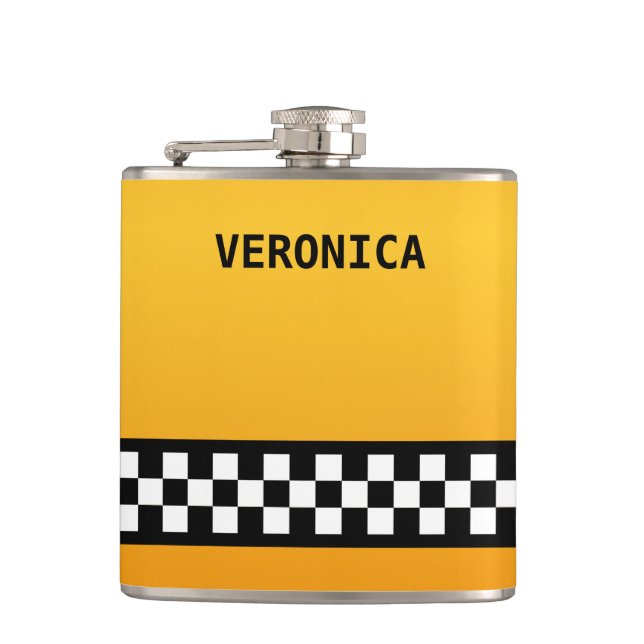 Yellow Taxi Stripe "Add Your Name" Hip Flask (Front)