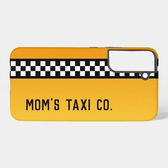 Yellow Taxi Stripe "Mom's Taxi Co." Samsung Galaxy S22+ Case (Back Horizontal)